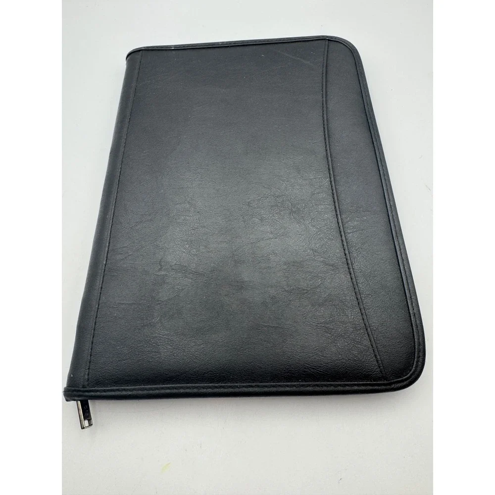 Black Faux Leather Zippered Portfolio Organizer Padfolio Business Case Organizer